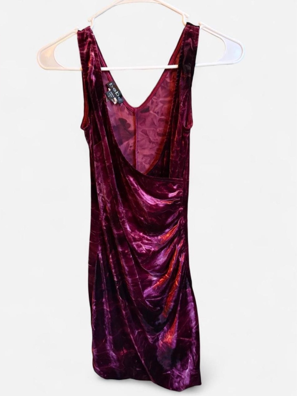 bebe Vintage Velvet Sleeveless Dress in Deep Berry